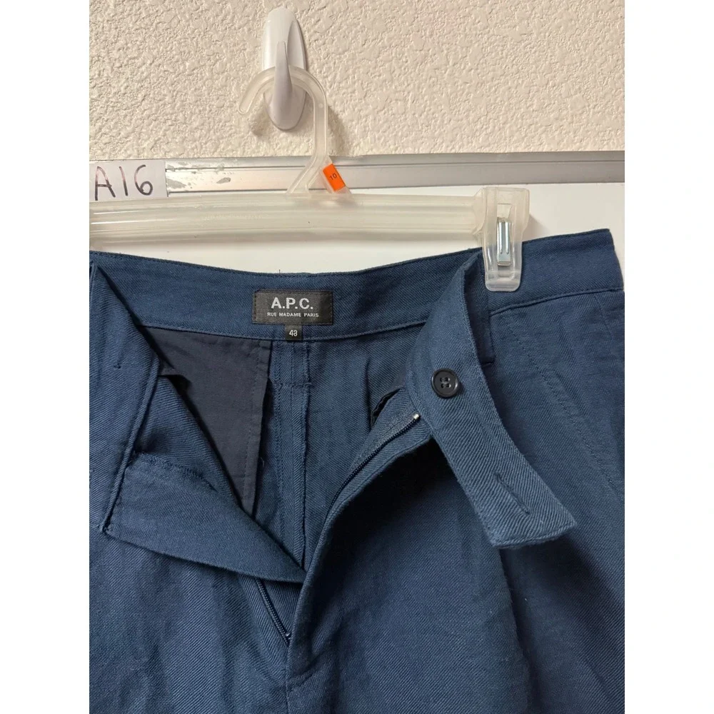APC Rue Madame Paris Navy Linen Cotton Pleated Trousers Pants Size 48